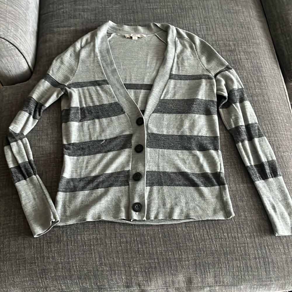 Grey striped Loft light weight cardigan